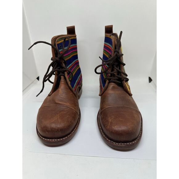 TEYSHA Custom Handmade Leather Tapestry Peace In The Streets Chelsea Boots 7.5 - Picture 3 of 6